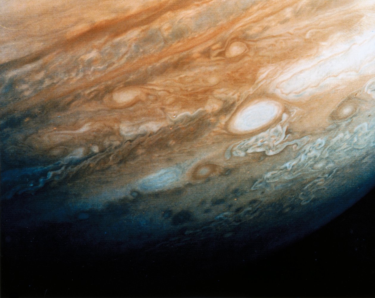 Close-up van de wolkenpatronen van Jupiter door Ferdinand Georg Waldmuller