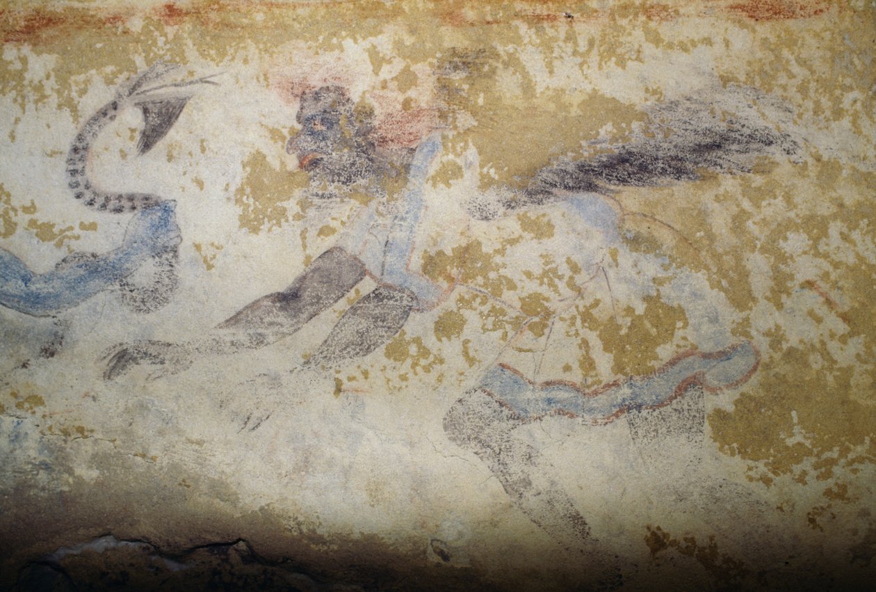 Demon, fresco, Tombe van Blauwe Demonen, Necropolis van Tarquinia, Lazio, Italië, Etruskische beschaving, 5e eeuw v.Chr. door Georg Carl Heinrich Dollmann