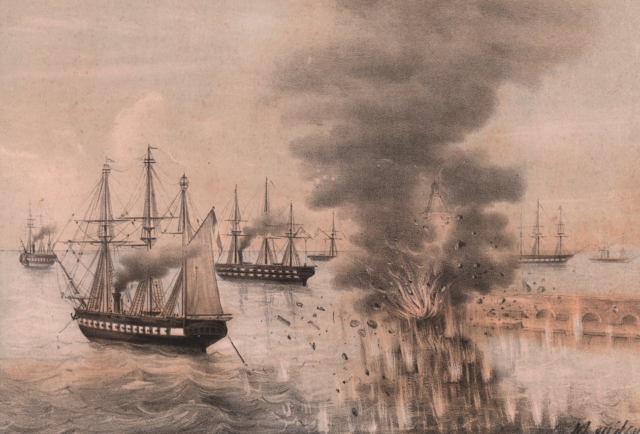 Explosie van lantaarn van Ancona aan zeezijde, belegering van Ancona door William Walcutt