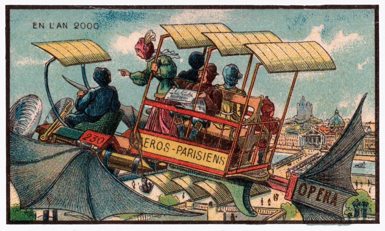 Vliegende bus in Parijs, ca. 1910 door . .