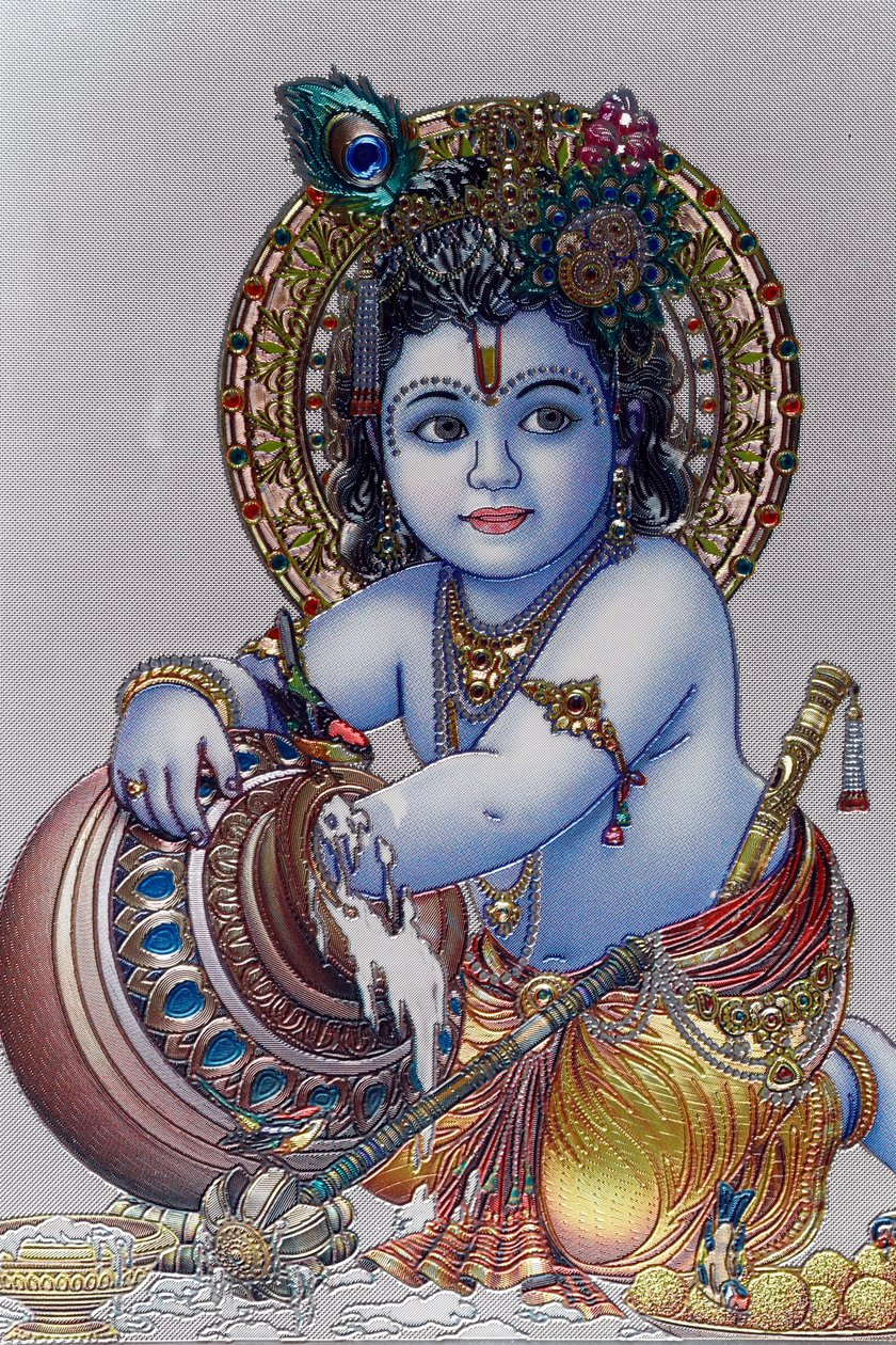 Babyheer Krishna. Hindoegod door . .