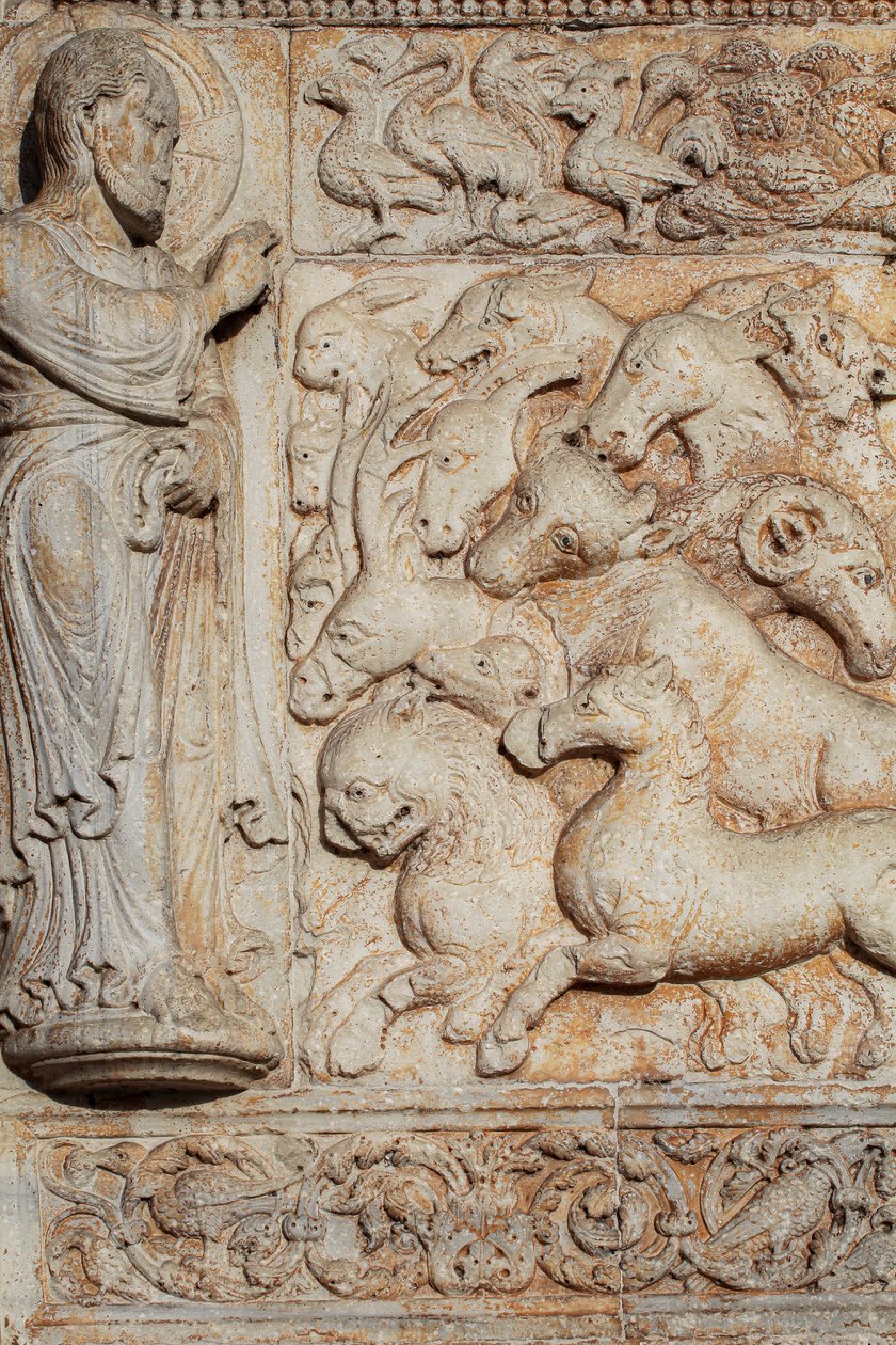 Laag reliëf van het portaal van San Zeno Maggiore, Verona door . .