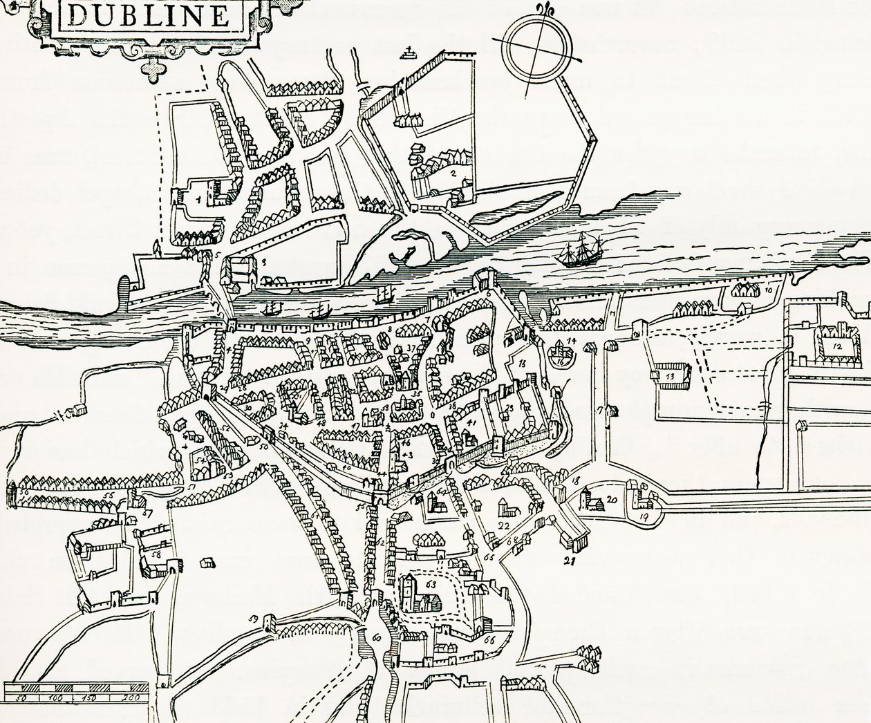 Kaart van Dublin, Ierland in 1610, uit Our Own Country gepubliceerd in 1898 door Ferdinand Georg Waldmuller