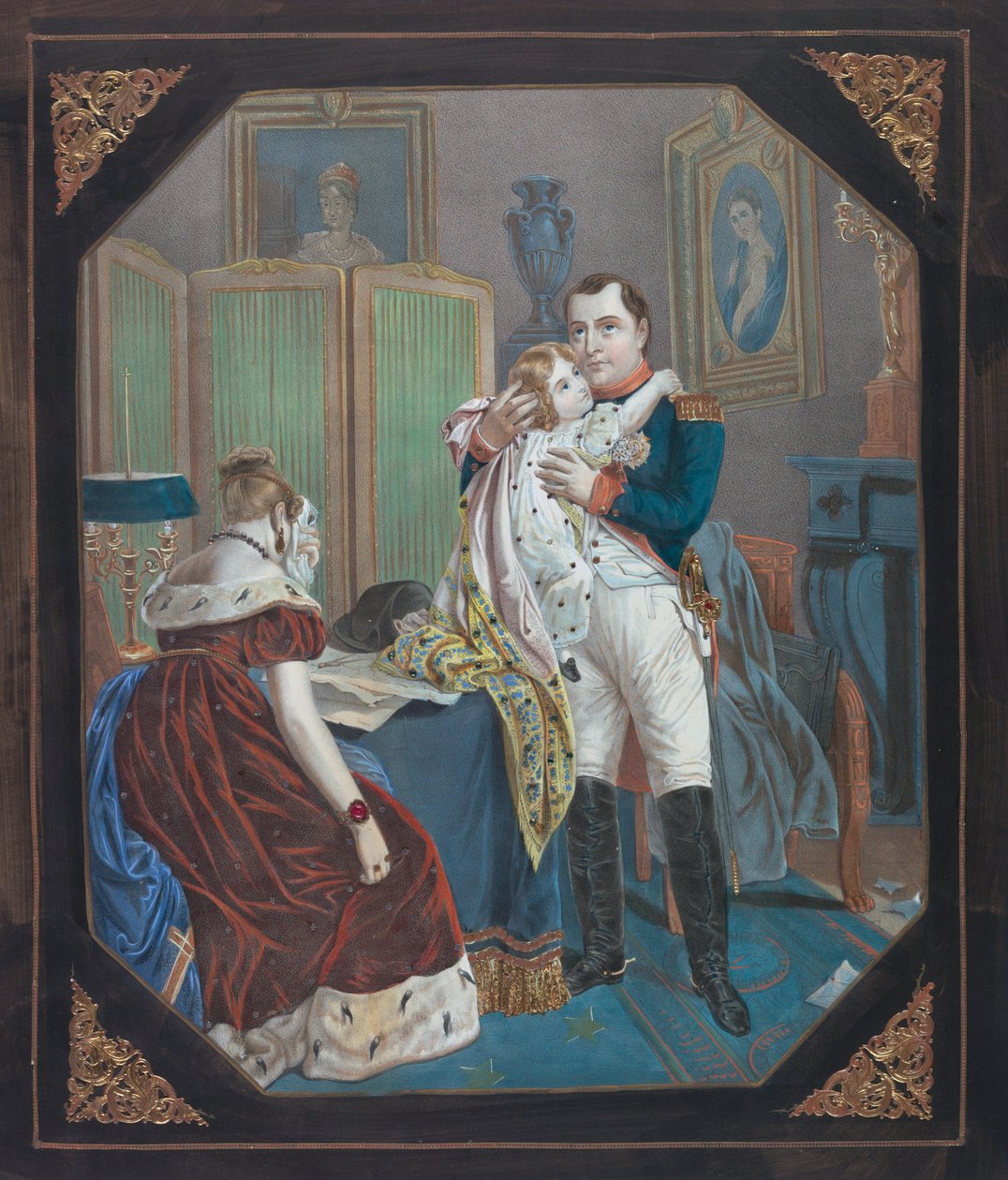 Napoleon en Keizerin Marie-Louise met de Koning van Rome, c.1860 door . .