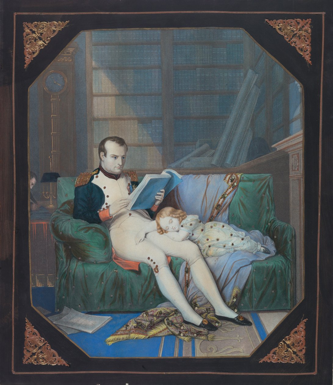 Napoleon in zijn Studiekamer met de Koning van Rome, c.1860 (lithografie) door . .
