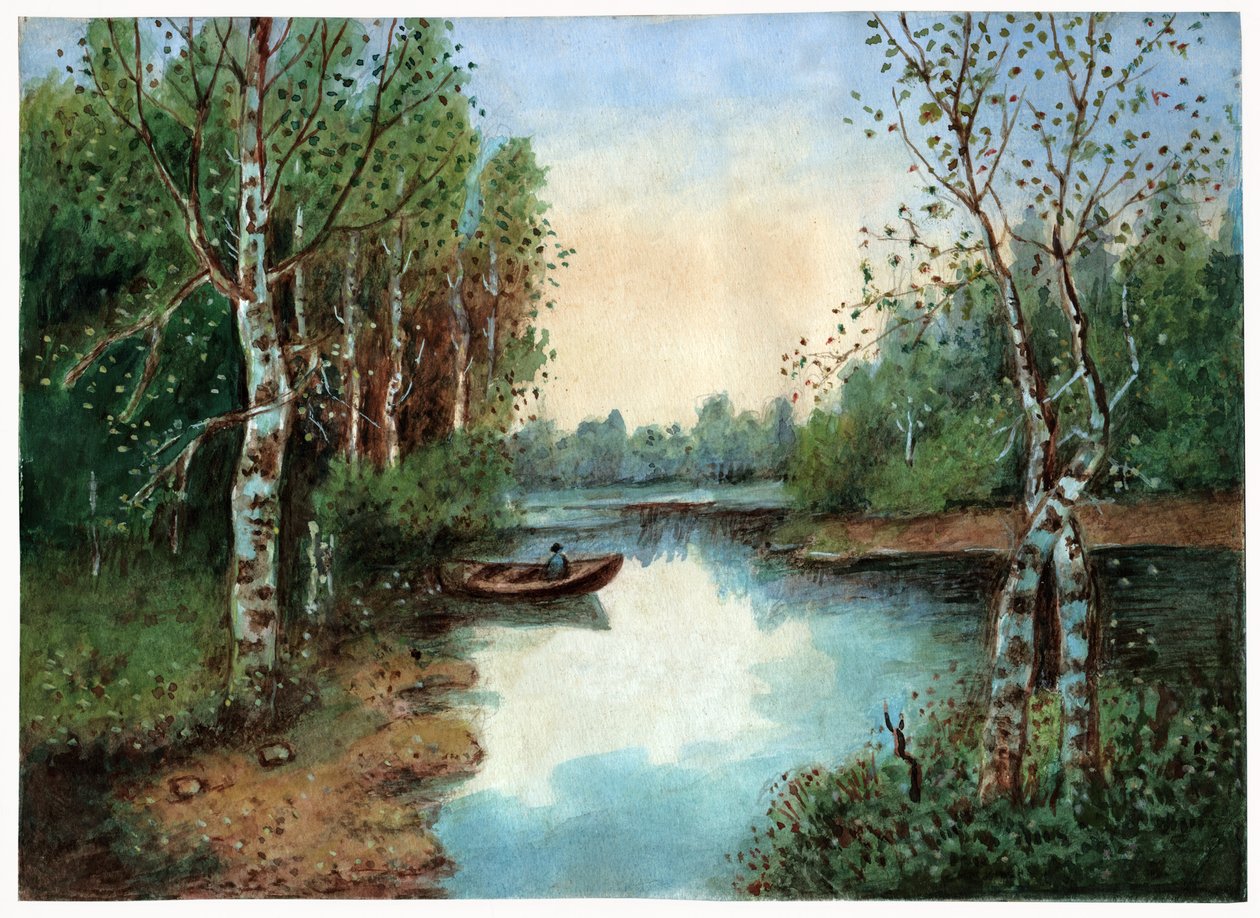 Vijver met een boot, ca. 1930 door . .
