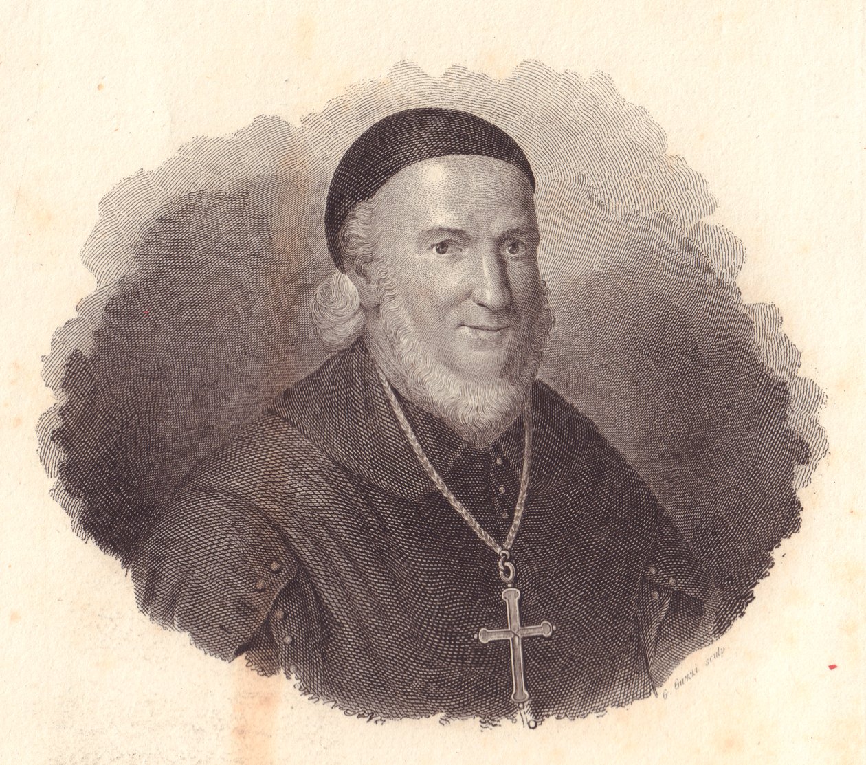 Portret van de Italiaanse bisschop Adeodato Turchi, kopergravure door G Guzzi naar schilderij van Francesco Vicira door William Walcutt