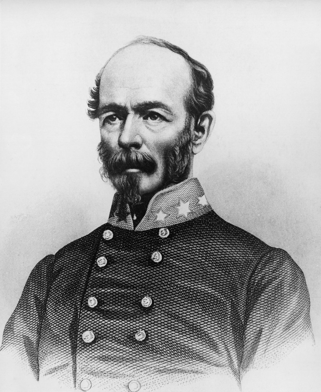 Portret van Joseph Eggleston Johnston (1807-1891), Amerikaanse legerofficier tijdens de Mexicaans-Amerikaanse Oorlog, Seminole Oorlogen en Amerikaanse Burgeroorlog, gravure door William Walcutt