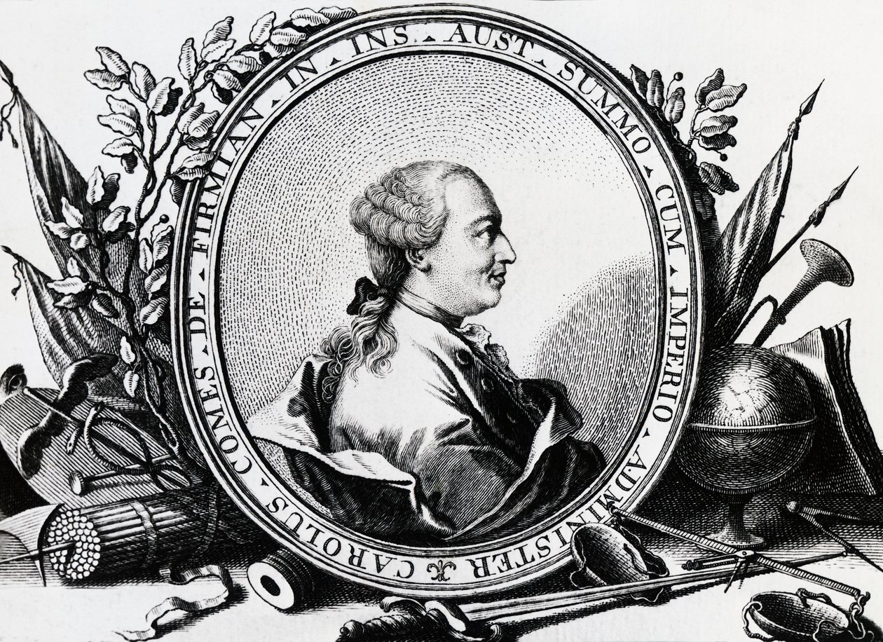 Portret van Karl Joseph von Firmian, Oostenrijkse politicus, gravure door William Walcutt