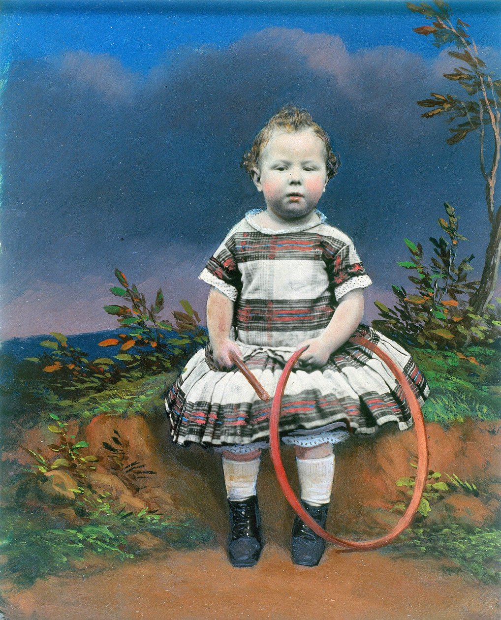 Portret van een kind met een hoepel, handgekleurde ambrotype, ca. 1860 door Ferdinand Georg Waldmuller