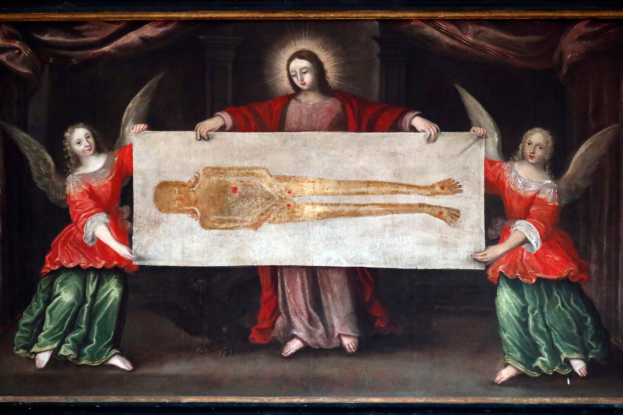 Sint-Pieterskerk. De Lijkwade van Turijn. Schilderij. Beaume Les Messieurs. Frankrijk. door . .