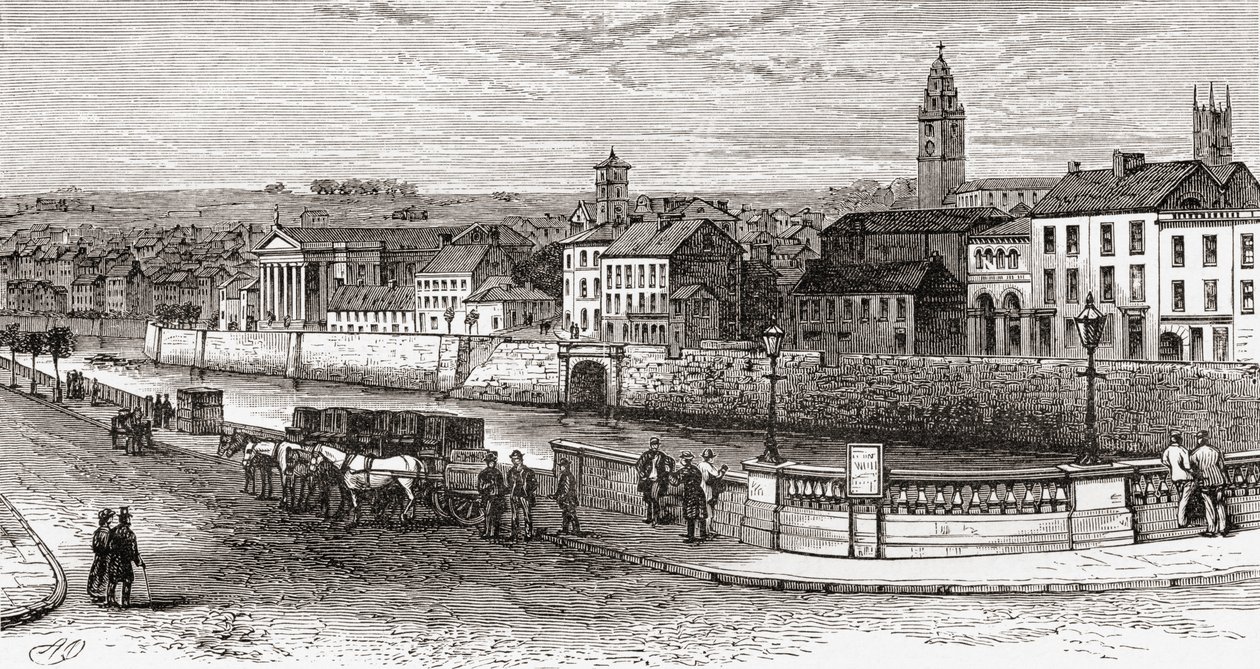 Shandon bij de rivier de Lee, County Cork, Ierland in de late 19e eeuw, uit Our Own Country gepubliceerd in 1898 door Ferdinand Georg Waldmuller