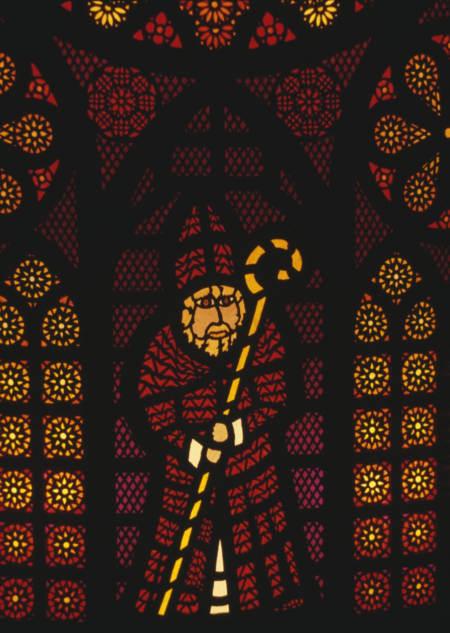 Sint Nicolaas, glas-in-loodraam in Kusnacht kerk, Kanton Zürich, Zwitserland door William Walcutt