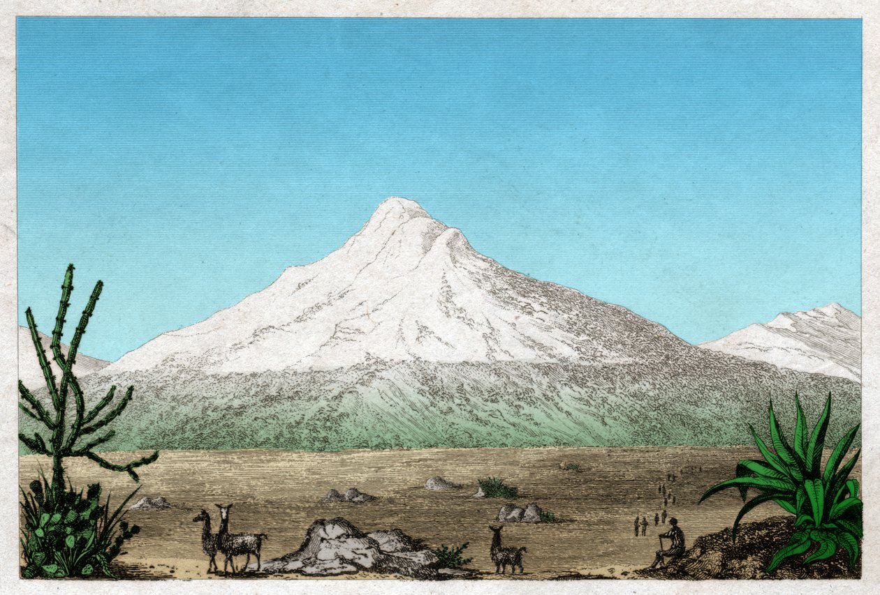De Chimborazo vulkaan vanaf het plateau van Tapia, Ecuador door . .