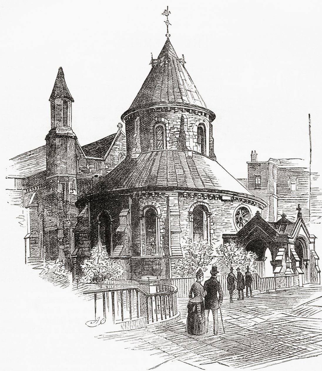 De Temple Church, Londen, Engeland, gezien in de 19e eeuw. door . .