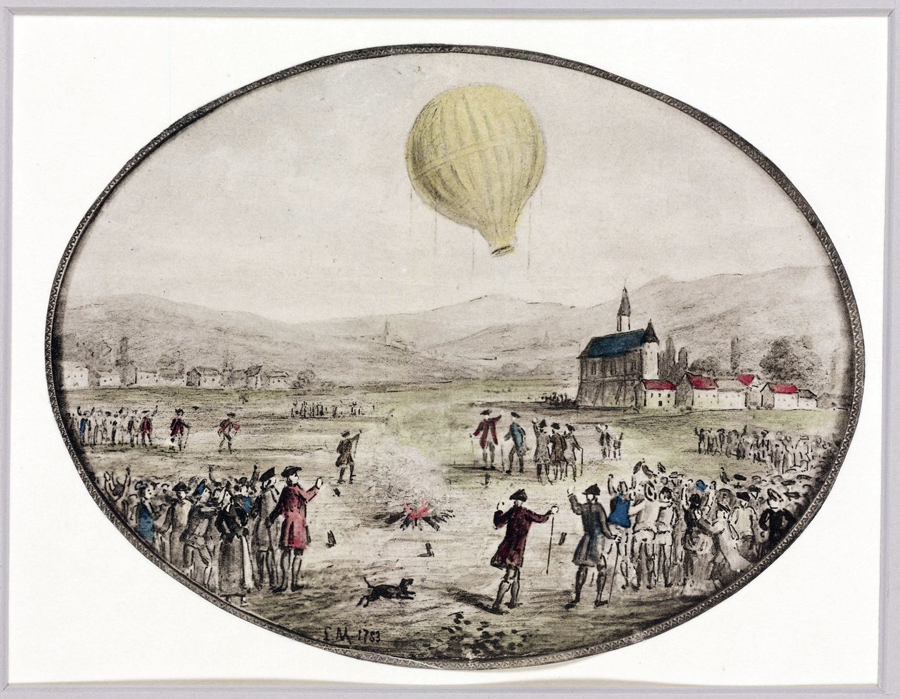 De eerste publieke ballonopstijging, 5 juni 1783 door Frederick (attr. to) Barnard