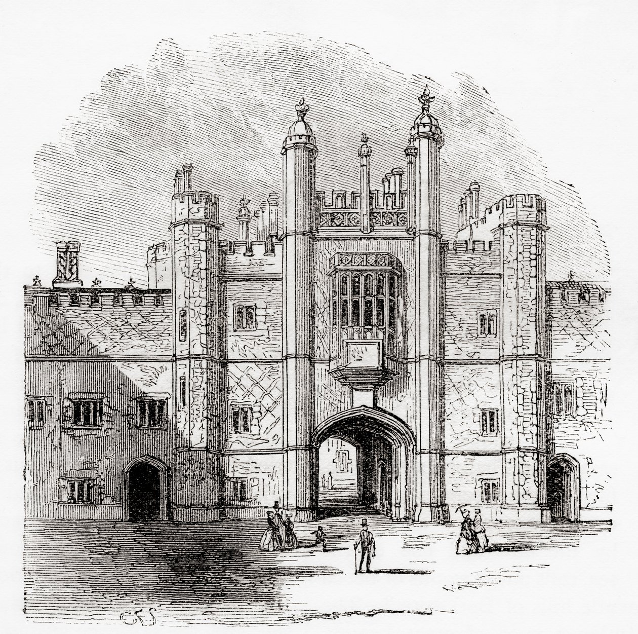 De poort naar Eton College, Eton, Berkshire, Engeland, gezien in de 19e eeuw. door . .