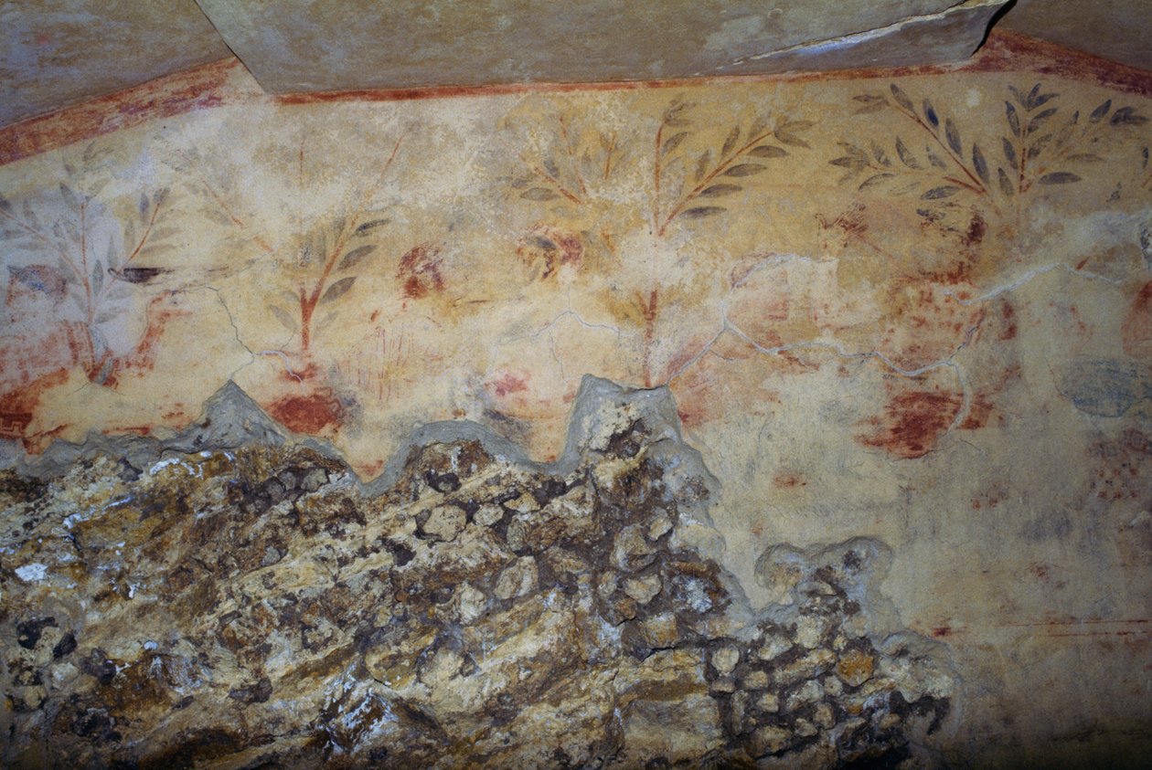 Bomen, fresco, Tombe van Blauwe Demonen, Necropolis van Tarquinia, Lazio, Italië, Etruskische beschaving, 5e eeuw v.Chr. door Georg Carl Heinrich Dollmann