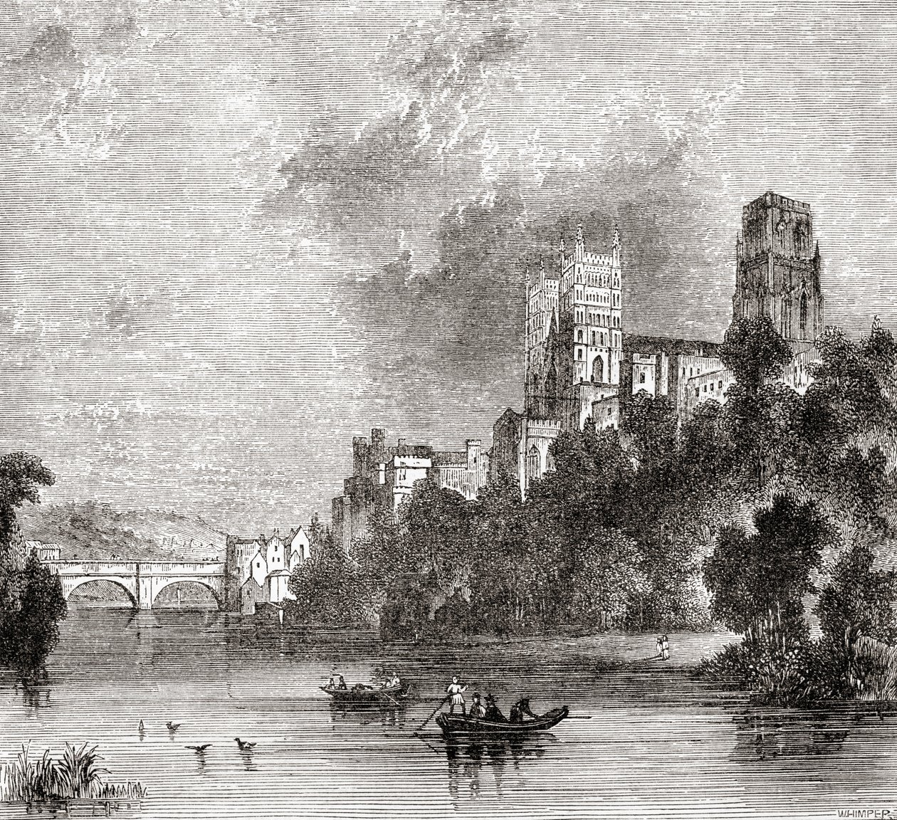 Uitzicht op Durham en de Kathedraal, gezien vanaf de River Wear, Durham, Engeland door . .