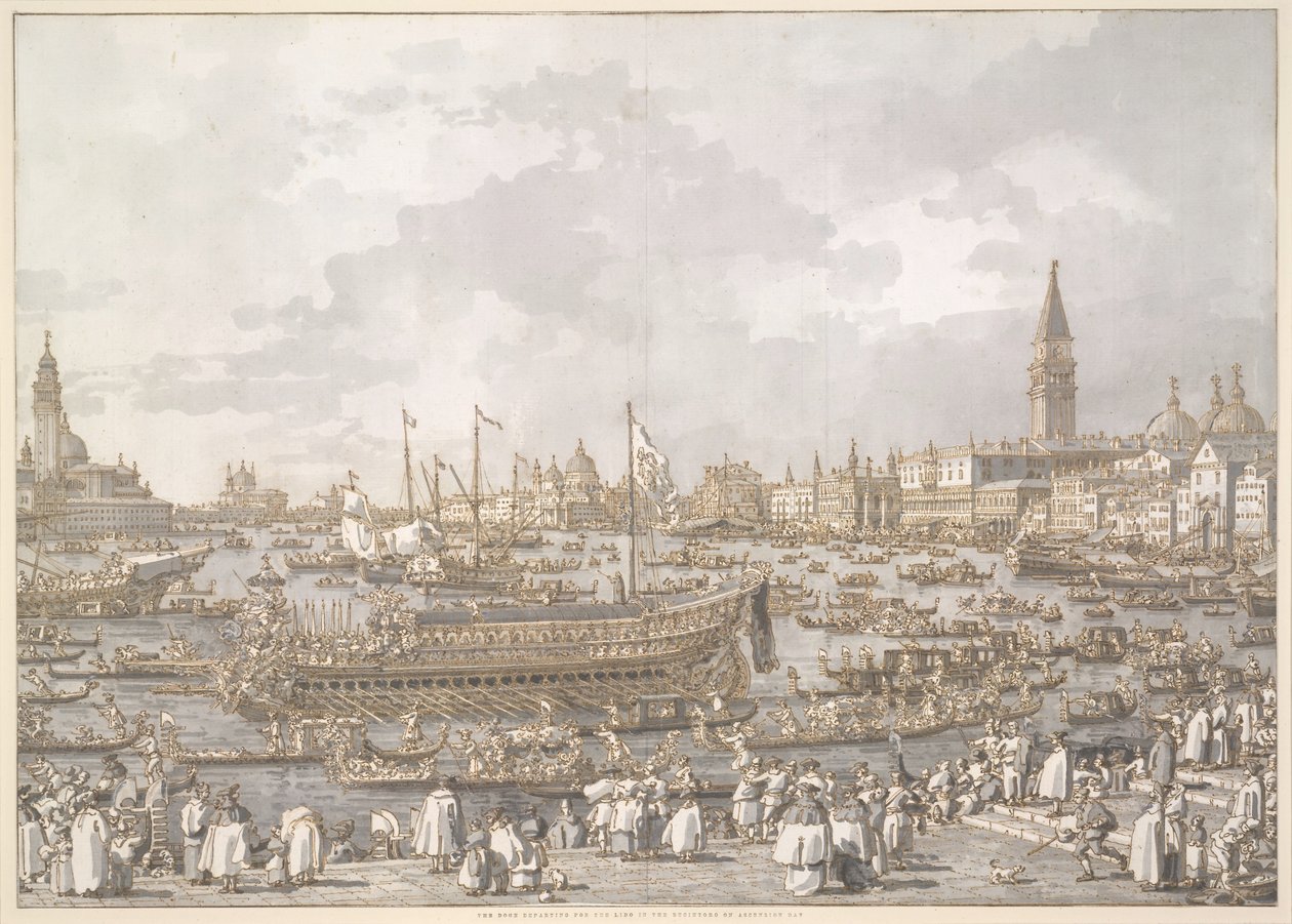 De Doge van Venetië vertrekt naar de Lido door Canaletto