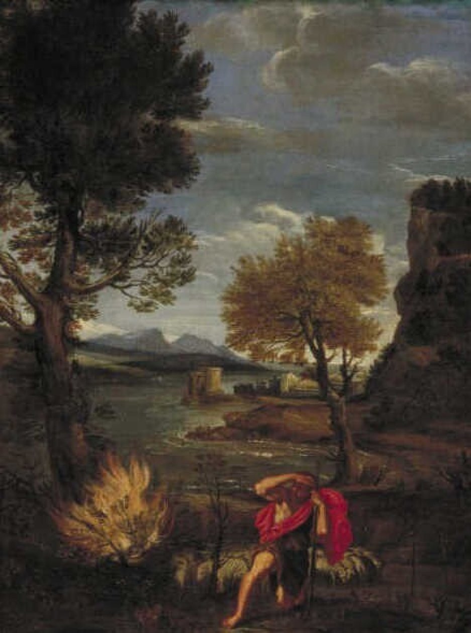 Landschap met Mozes en de brandende braambos door Domenichino