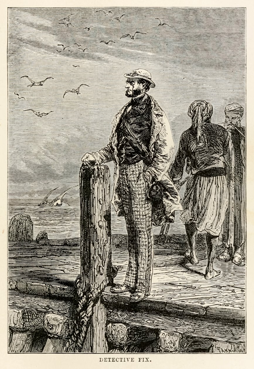 Detective Fix, uit De Reis om de Wereld in Tachtig Dagen door Jules Verne (1828-1905), gegraveerd door Louis Dumont (b.1822), 1873 door after Alphonse Marie de Neuville
