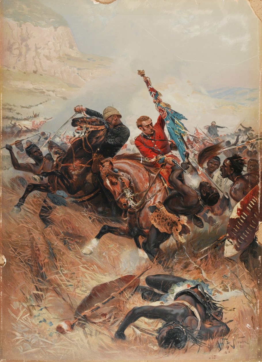Luitenants Melville en Coghill redden de kleuren, Zulu-oorlog van 1879, 1881 door after Alphonse Marie de Neuville