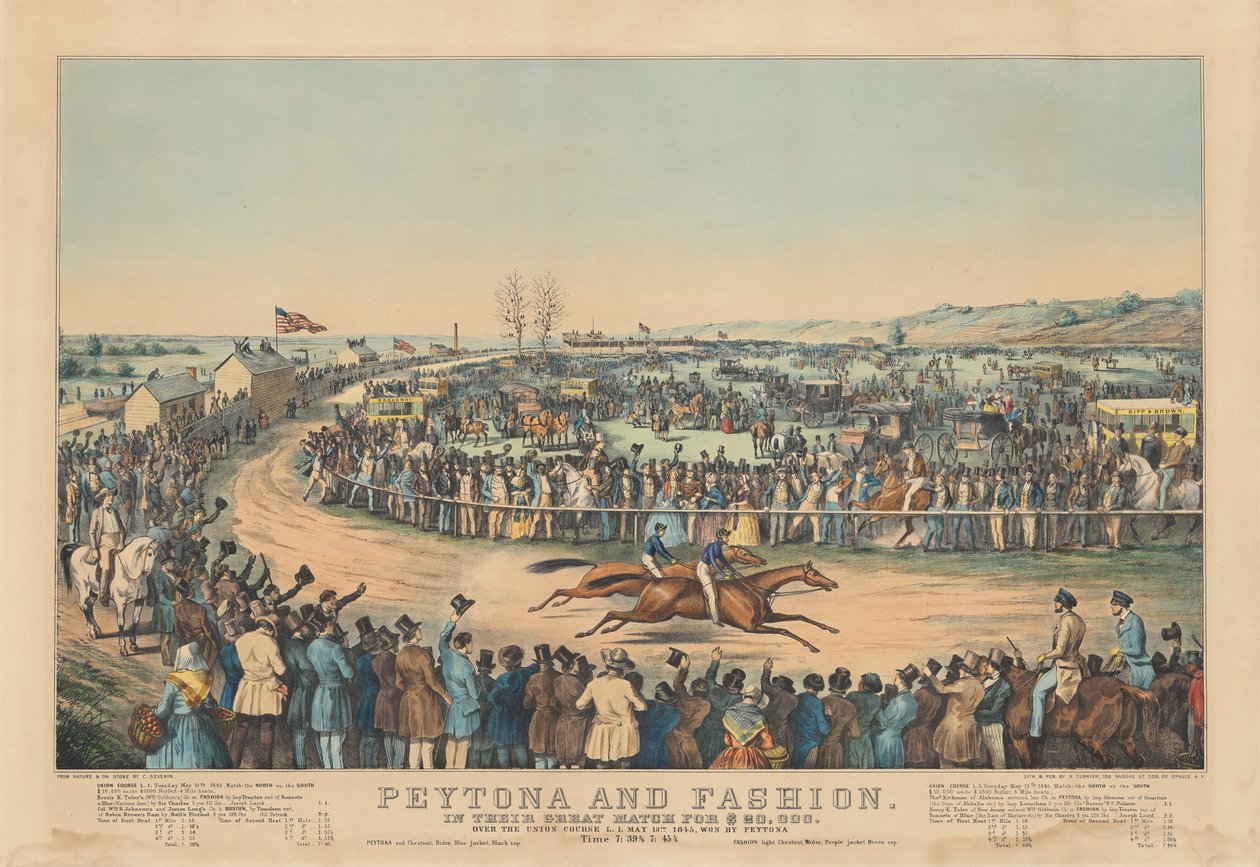 Peytona en Fashion: In hun grote wedstrijd voor $20.000. Over de Union Course L.I. 13 mei 1845, gewonnen door Peytona. Tijd 7:39 3/4, 7:45 1/4 door after Charles Severin
