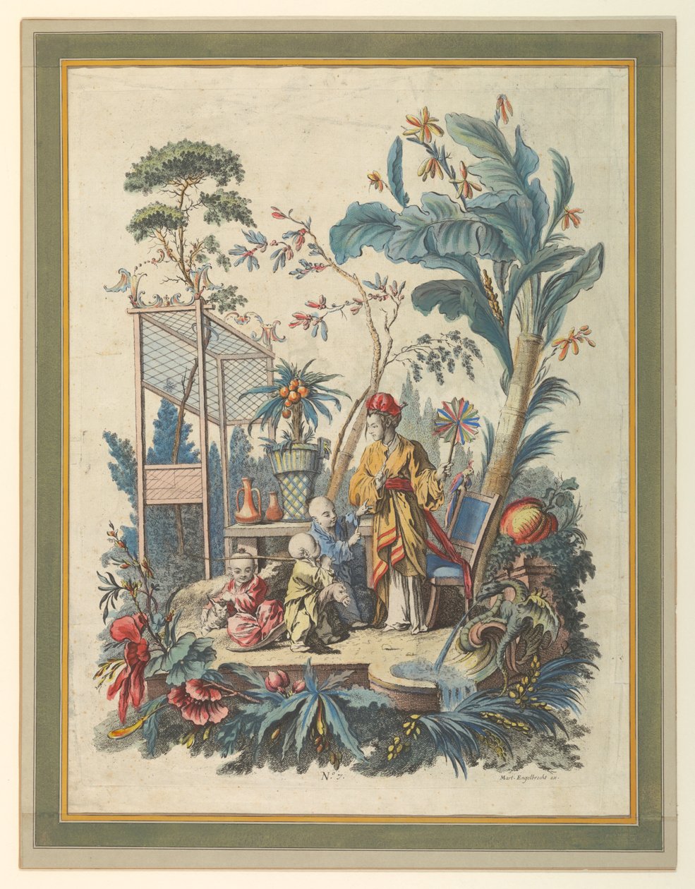Plaat 7 van een Set Chinese Genrescènes door after Francois Boucher