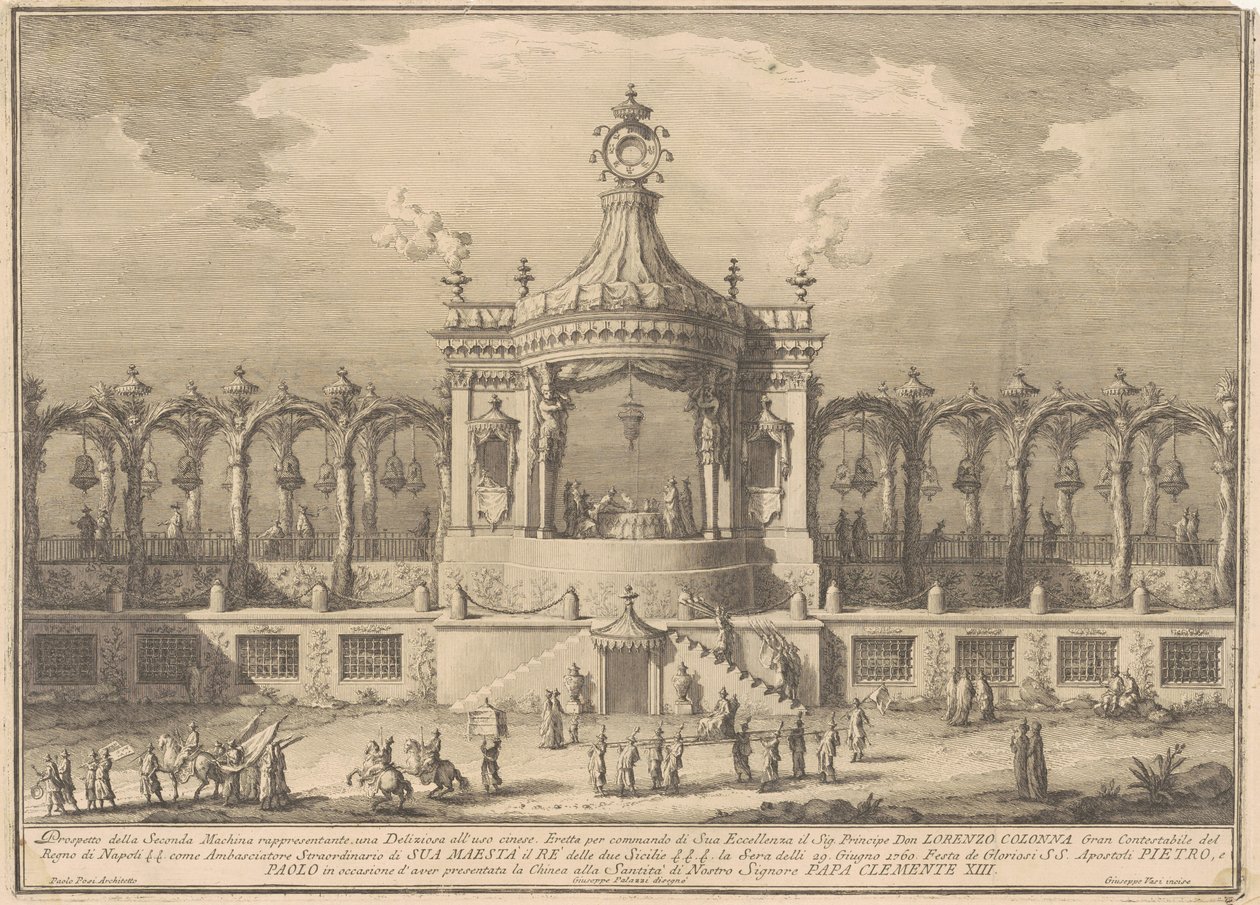 De Seconda Macchina voor de Chinea van 1760: Een Chinoiserie Paviljoen door after Giuseppe Palazzi Giuseppe Vasi after Paolo Posi