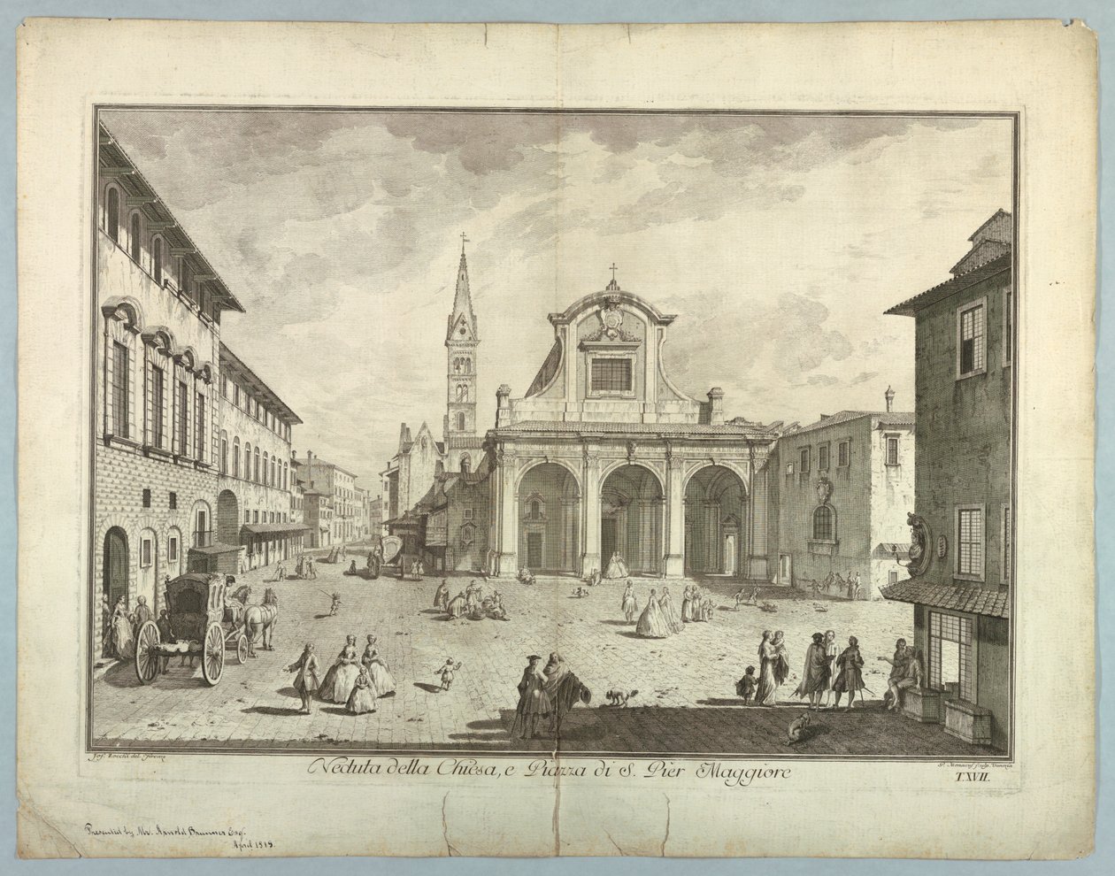 Uitzicht op Florence, plaat uit "Scelta di XXIV Vedute delle principali contrade, piazze, chiese, e palazzi della Città di Firenze" door after Giuseppe Zocchi