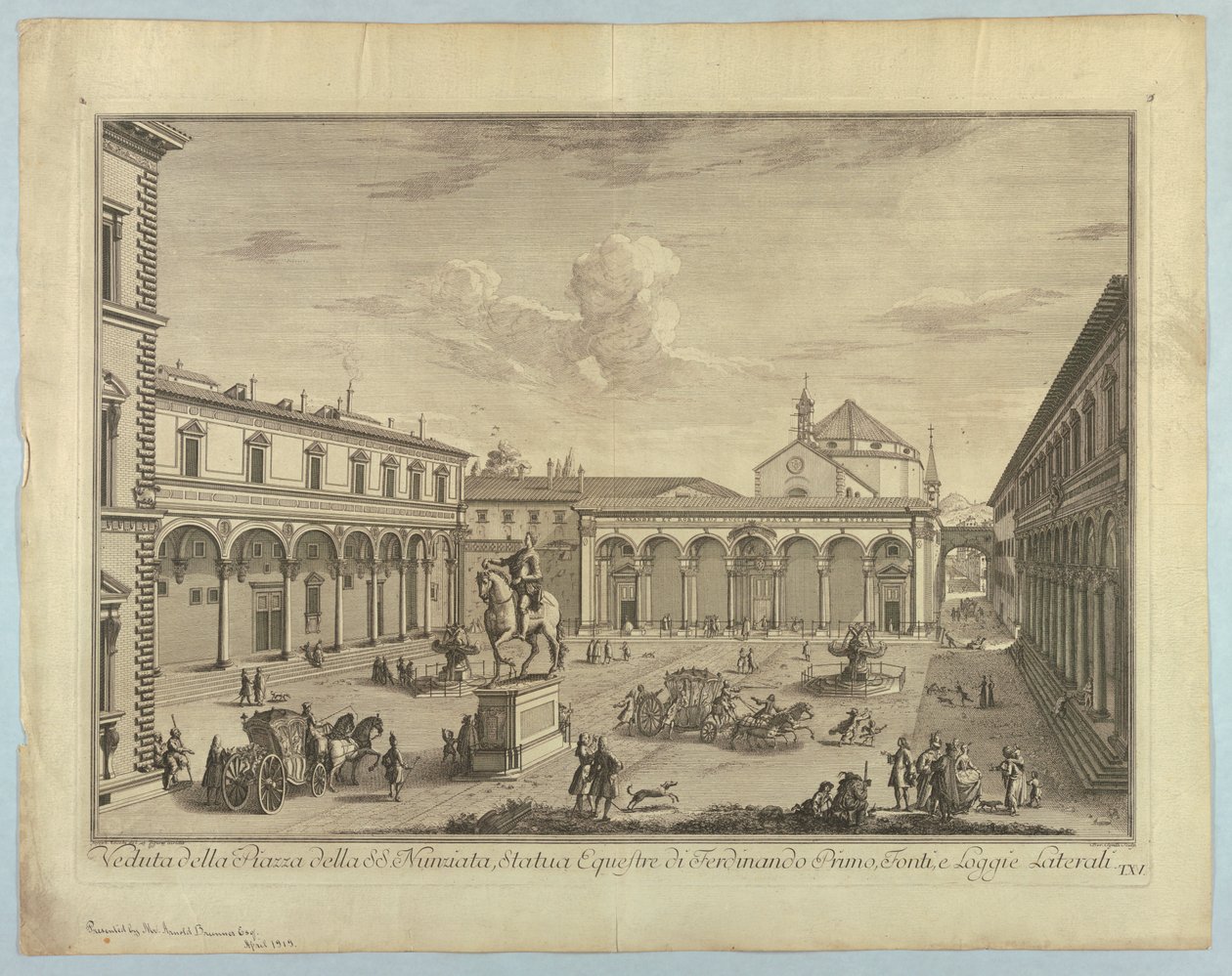 Gezicht op Florence, Plaat uit "Scelta di XXIV Vedute delle principali contrade, piazze, chiese, e palazzi della Città di Firenze" door after Giuseppe Zocchi