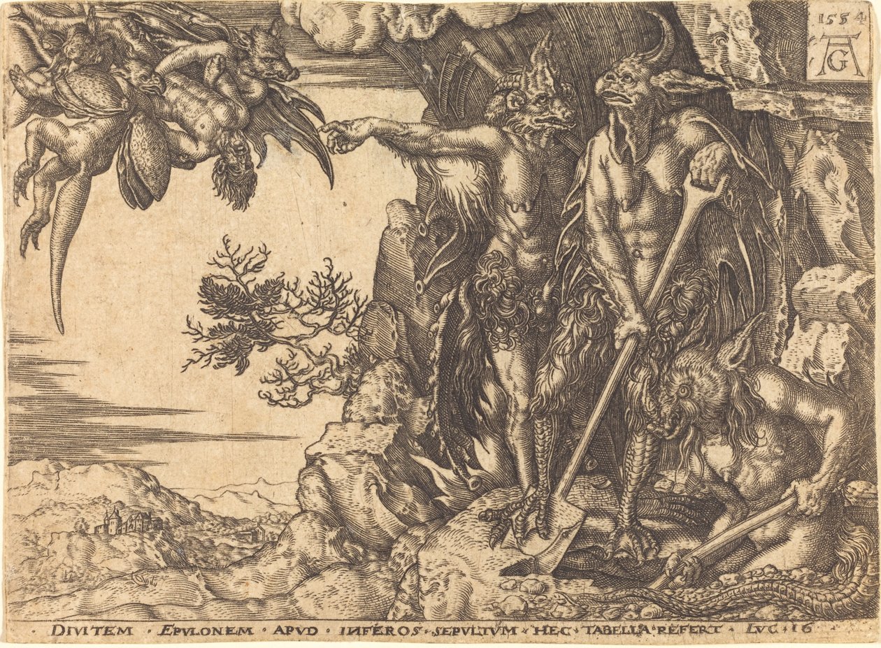 De Rijke Man die door de Duivel wordt Weggevoerd door after Heinrich Aldegrever