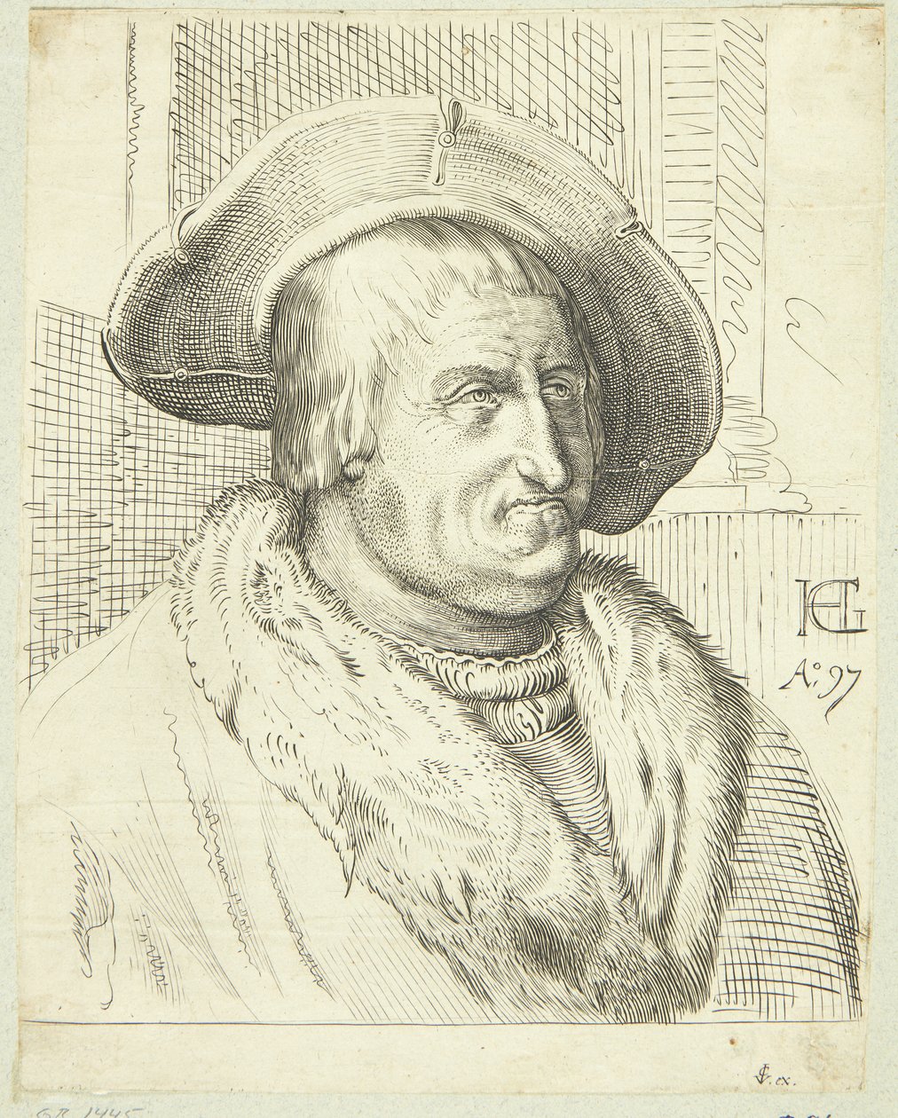 Fantasieportret van oude man met hoed door after Hendrick Goltzius