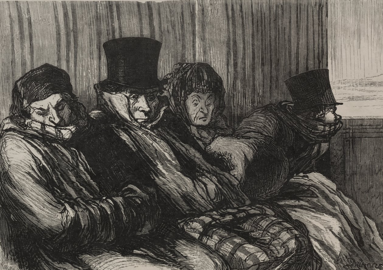 Les chemins de fer: plezier trein: tien graden van verveling en slecht humeur door after Honoré Daumier