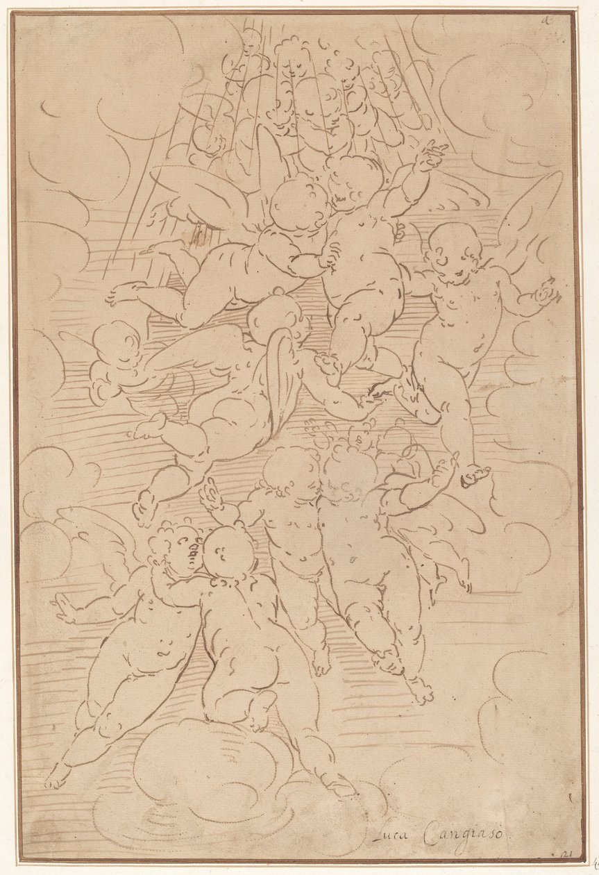Een Groep Engelen in Glorie door after Luca Cambiaso Italian 17th Century