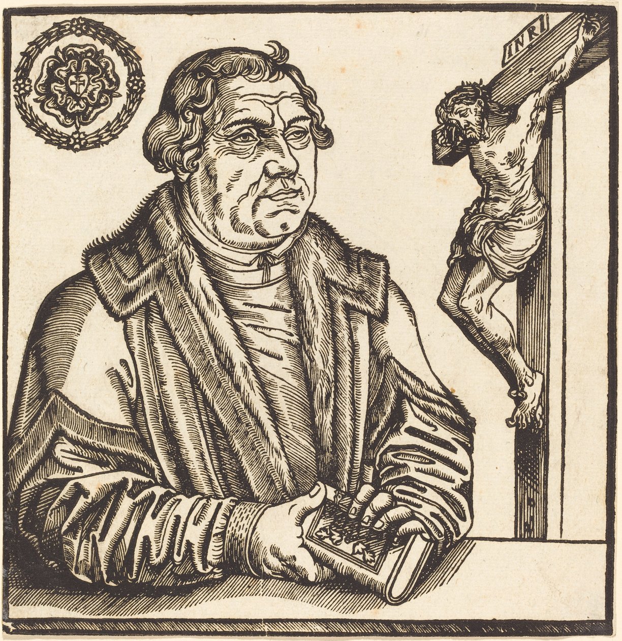 Maarten Luther, Halflengte naar Links met een Boek in zijn Handen door after Lucas Cranach the Younger