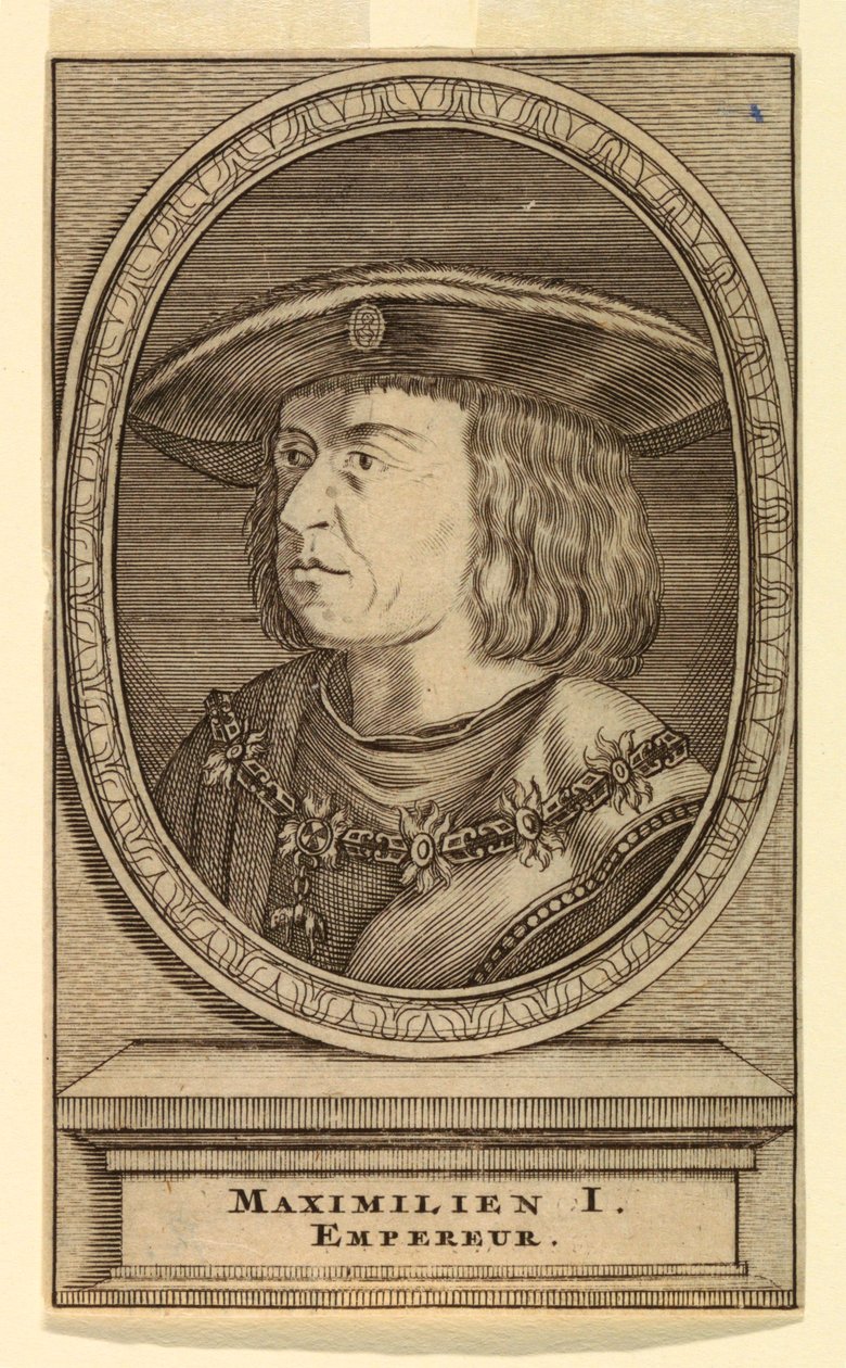 Portret van Maximiliaan I (1459-1519) door after Lucas van Leyden