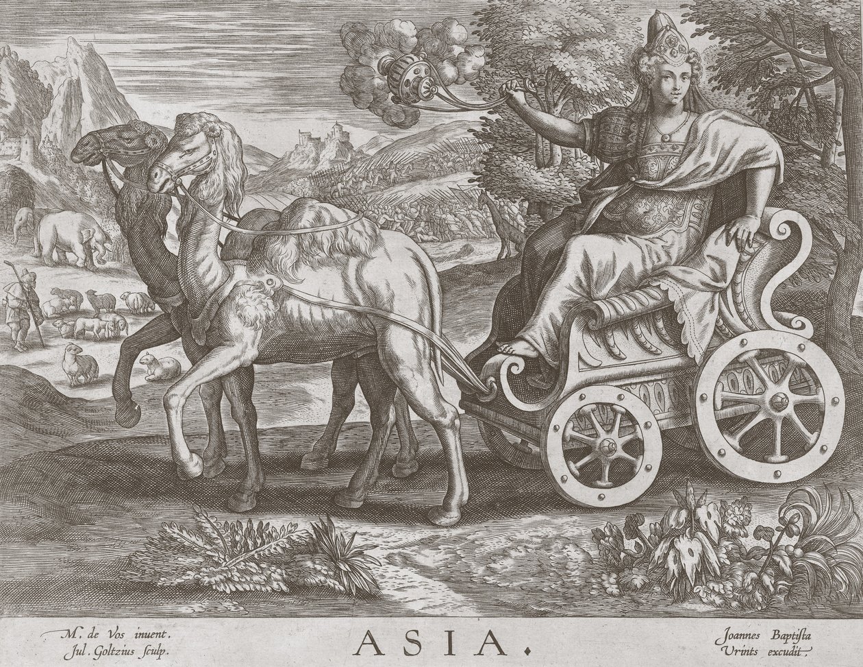 Azië uit De Vier Continenten, pub. ca. 1588-89 door after Maarten de Vos