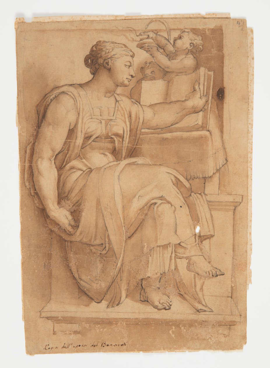 Erythreïsche Sibylle van het plafond van de Sixtijnse Kapel, naar Michelangelo door after Michelangelo Buonarroti