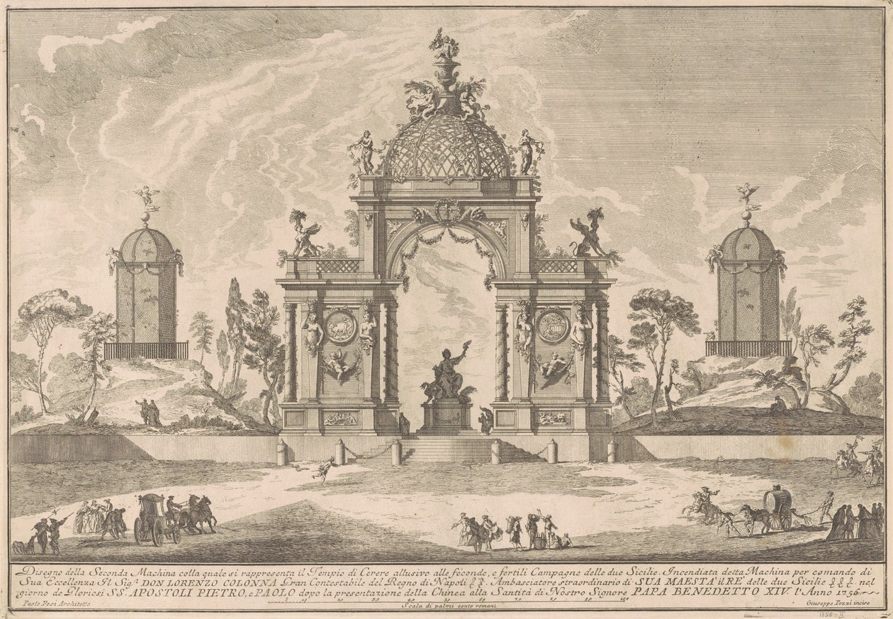 De Seconda Macchina voor de Chinea van 1756: De tempel van Ceres door after Paolo Posi Giuseppe Pozzi