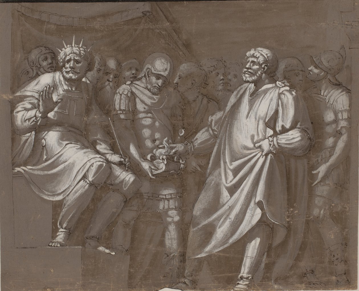 Mucius Scaevola voor Porsenna door after Polidoro da Caravaggio