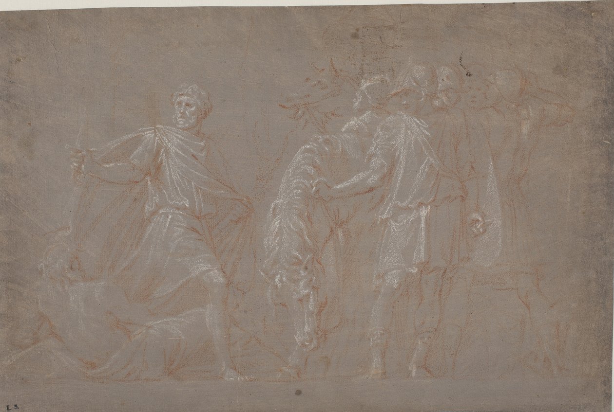 Mucius Scaevola steekt de Tiber over door after Polidoro da Caravaggio