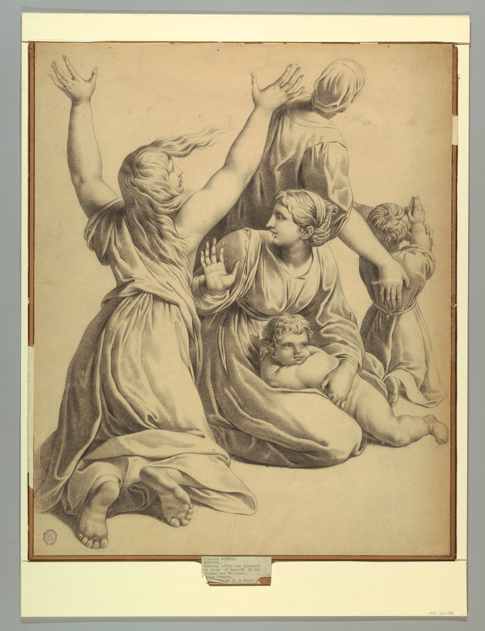 Groep figuren uit Rafaëls Incendio del Borgo door after Raphael