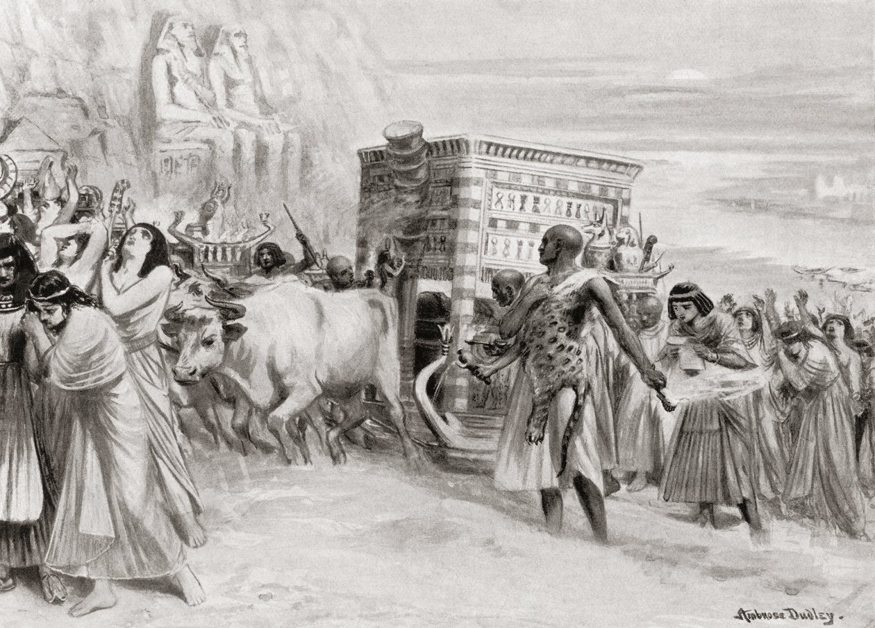 Een begrafenisstoet tijdens de XIX Dynastie, oud Egypte, uit Hutchinsons Geschiedenis van de Naties, pub.1915 door after Robert Dudley