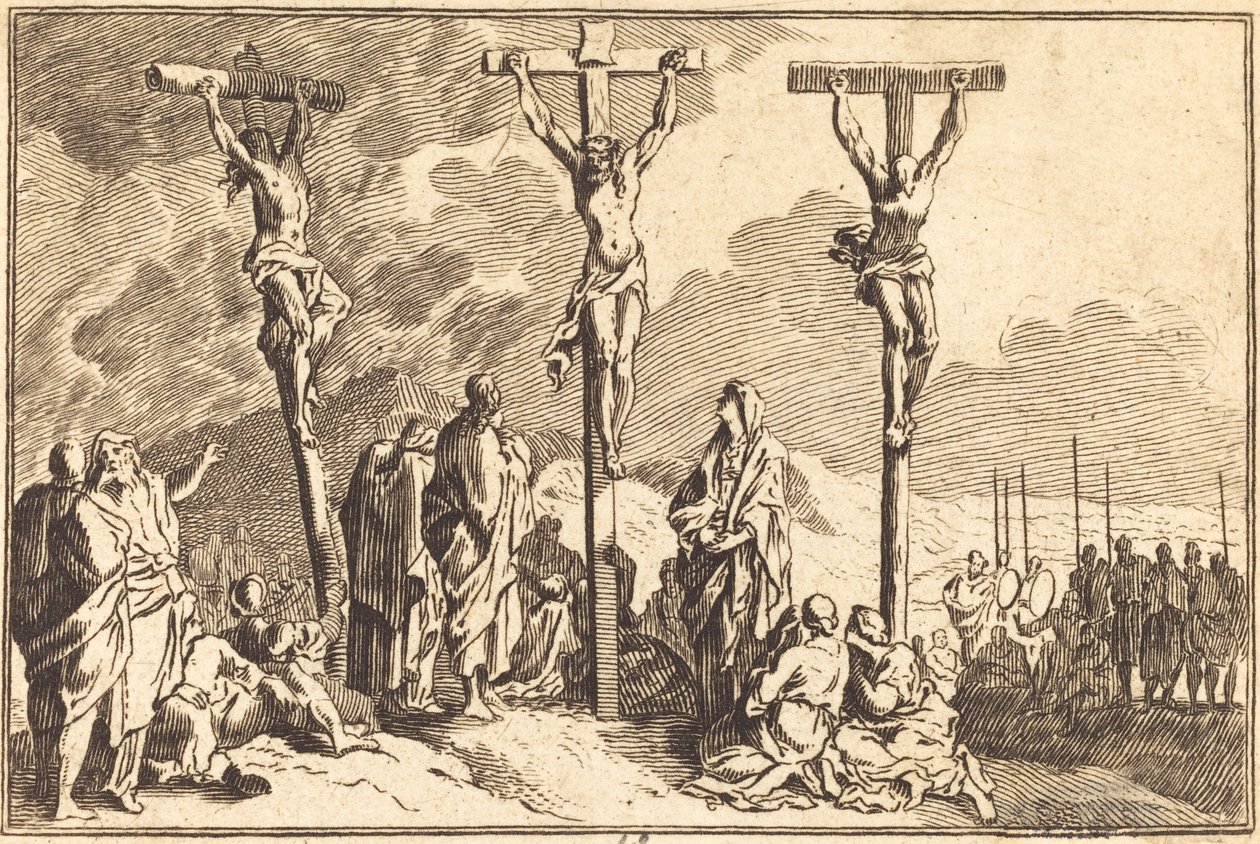 De Maagd, Sint Jan en Maria Magdalena aan de voet van het kruis door after Sébastien Le Clerc I
