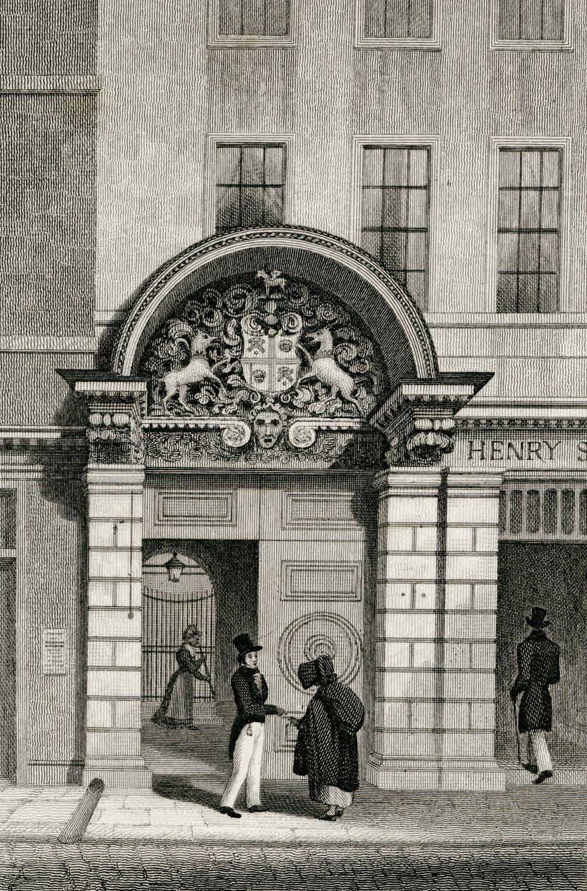 Barber Surgeons Hall, Monkwell Street, 1830 door Thomas Hosmer after Shepherd