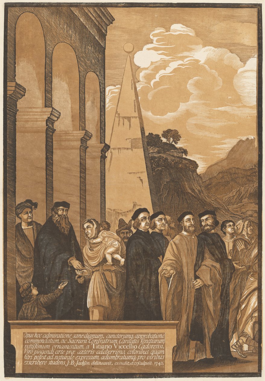 Presentatie van de Maagd in de Tempel (Linker Paneel) door after Titian John Baptist Jackson