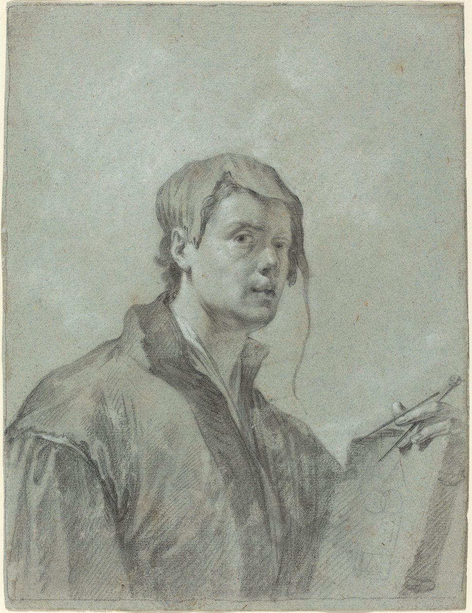 Een Kunstenaar met een Boek en Kompas door after Willem Drost