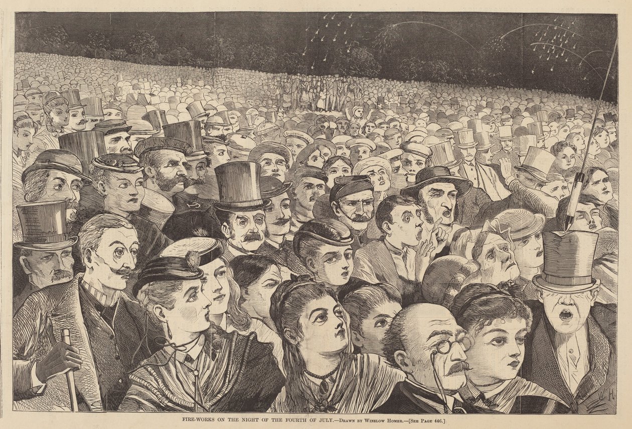 Vuurwerk op de Nacht van de Vierde Juli door Winslow Homer